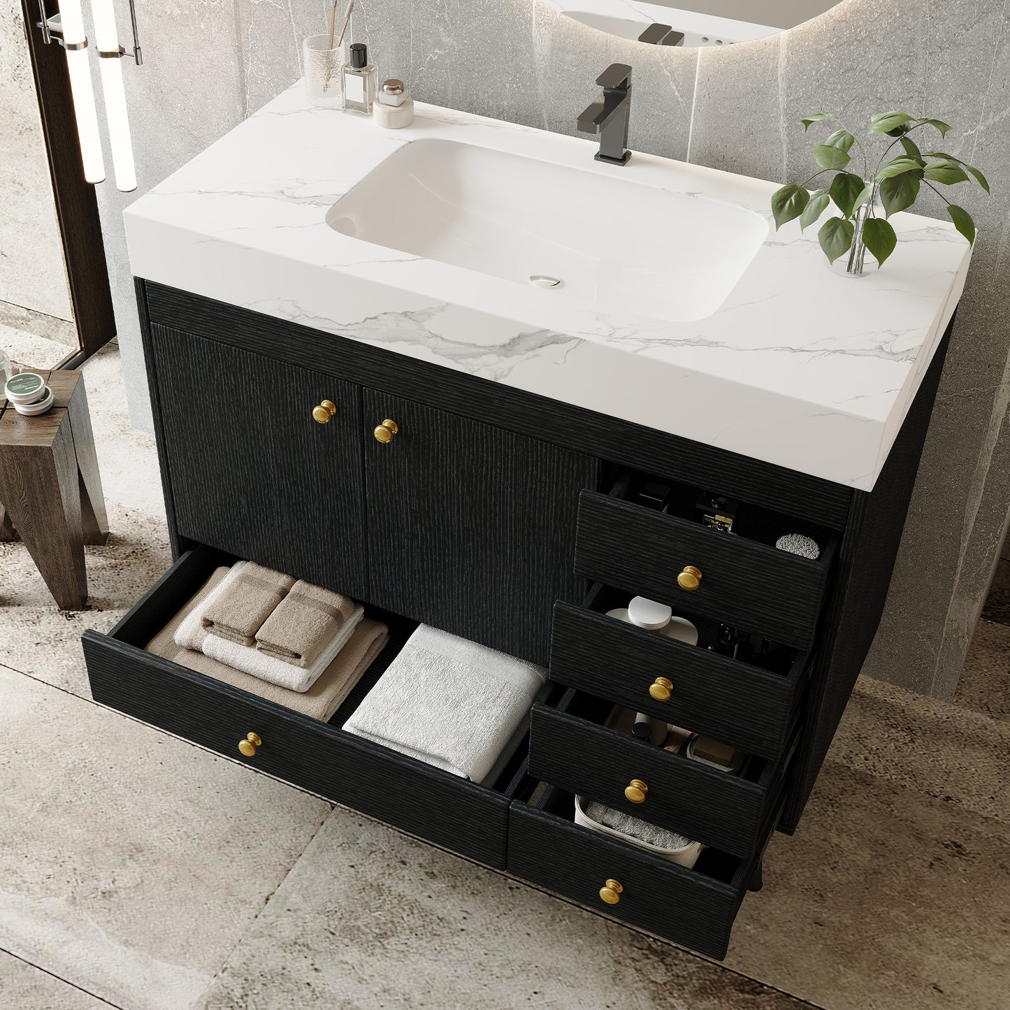 36" Freestanding Bathroom Vanity with Faux Marble Top & Sink