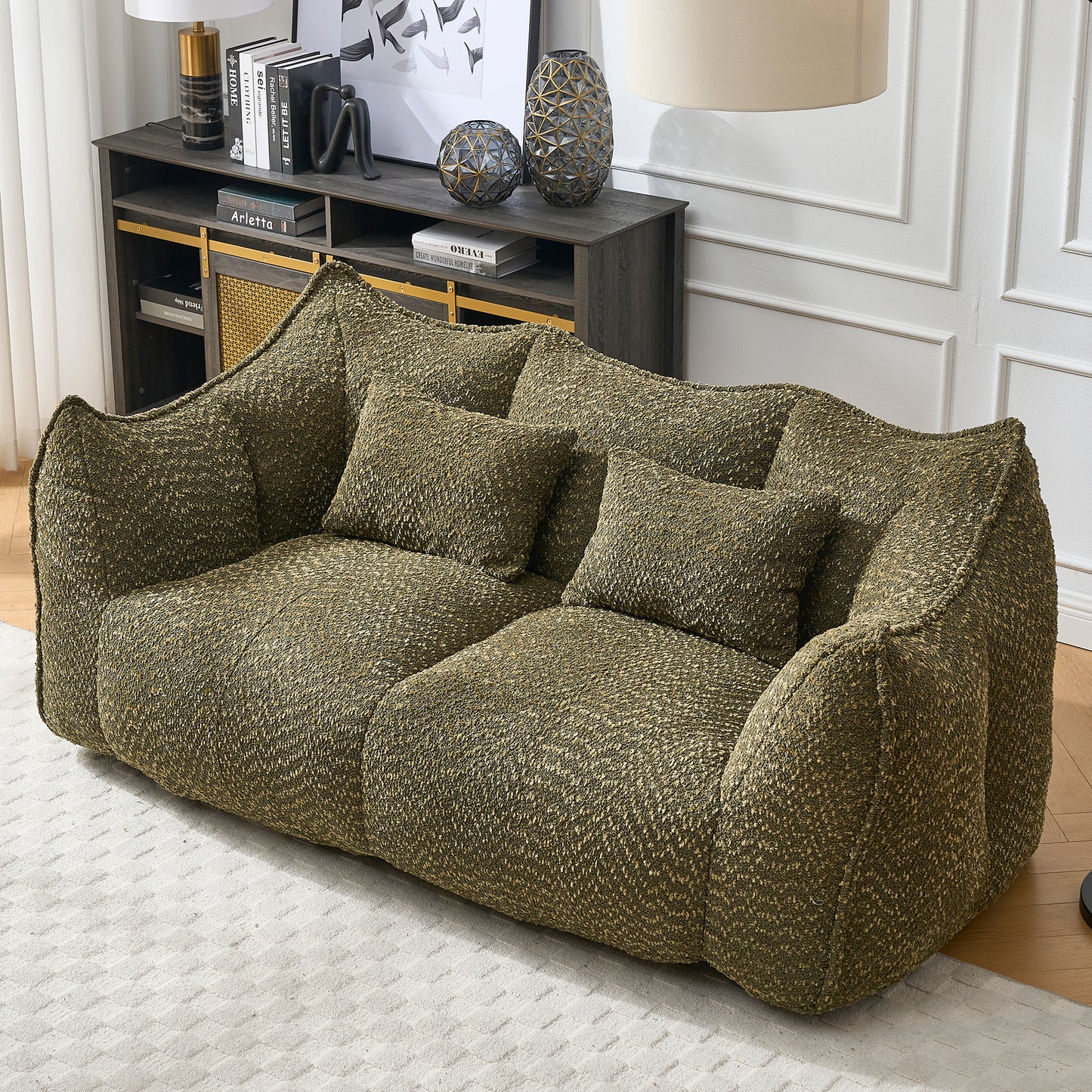 Comfortable Square Bean Bag Chair - Olive Green, Foam Core for 2