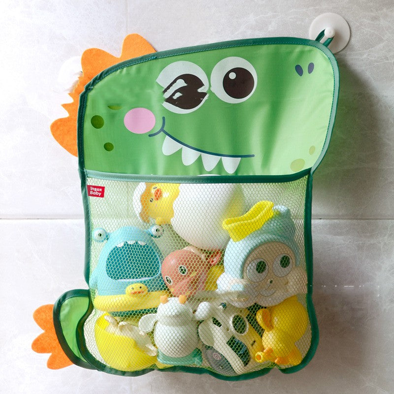 Waterproof Dinosaur Mesh Storage Bag for Bathroom with Suction Cup - Cartoon Baby Organizer