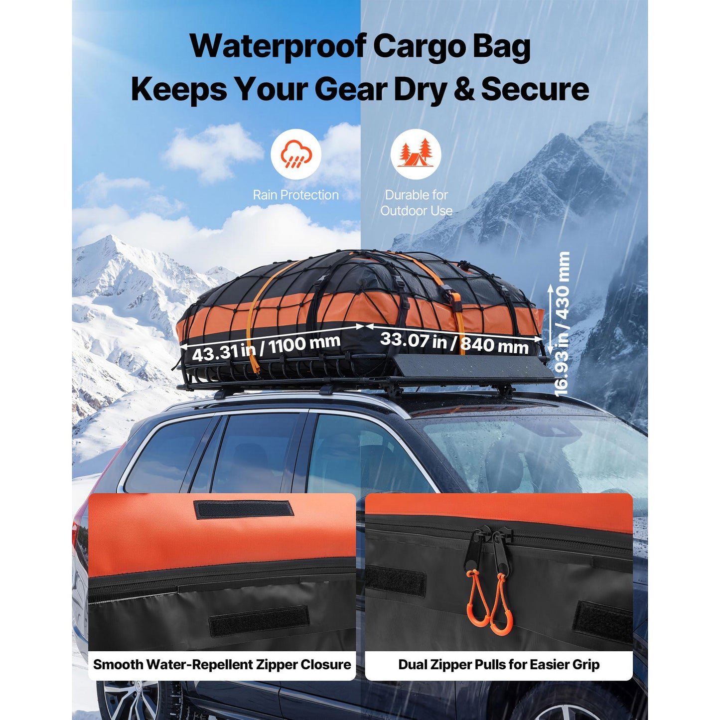 Heavy Duty Roof Cargo Basket 54x34x4in with Waterproof Bag & Ratchet Straps