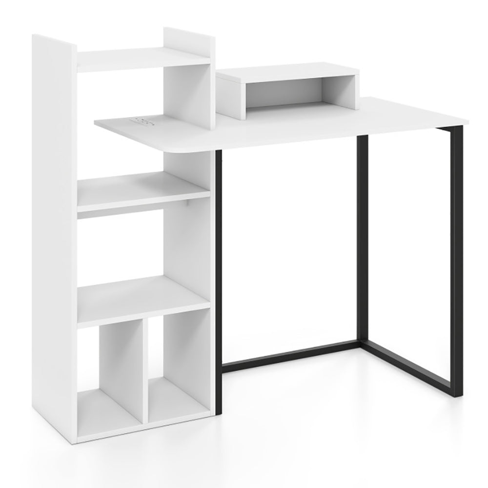 Computer Desk With Charging Station And Ergonomic Monitor Stand