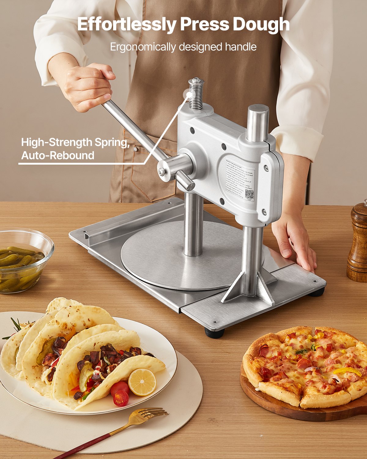 Manual Pizza Dough Press Machine 9.5 Inch Stainless Steel Pastry Sheeter