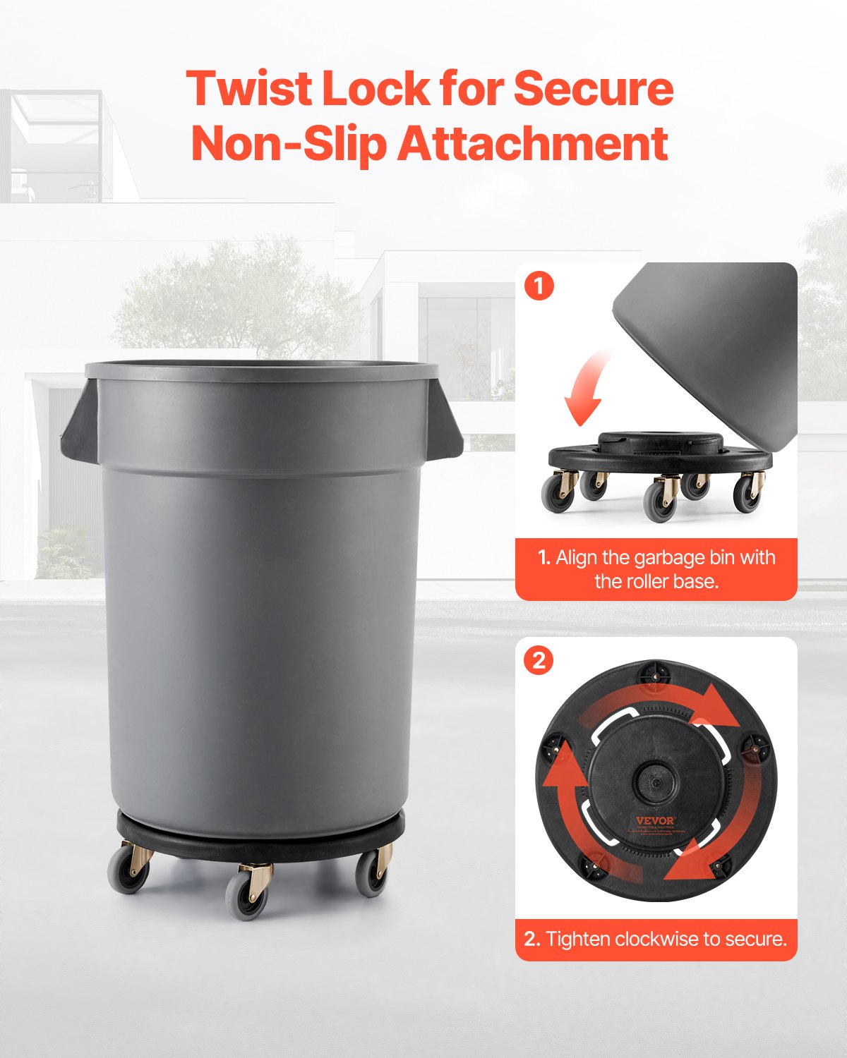 Heavy-Duty Trash Can Dolly for 20-55 Gallon Containers - Black, 2 Pack
