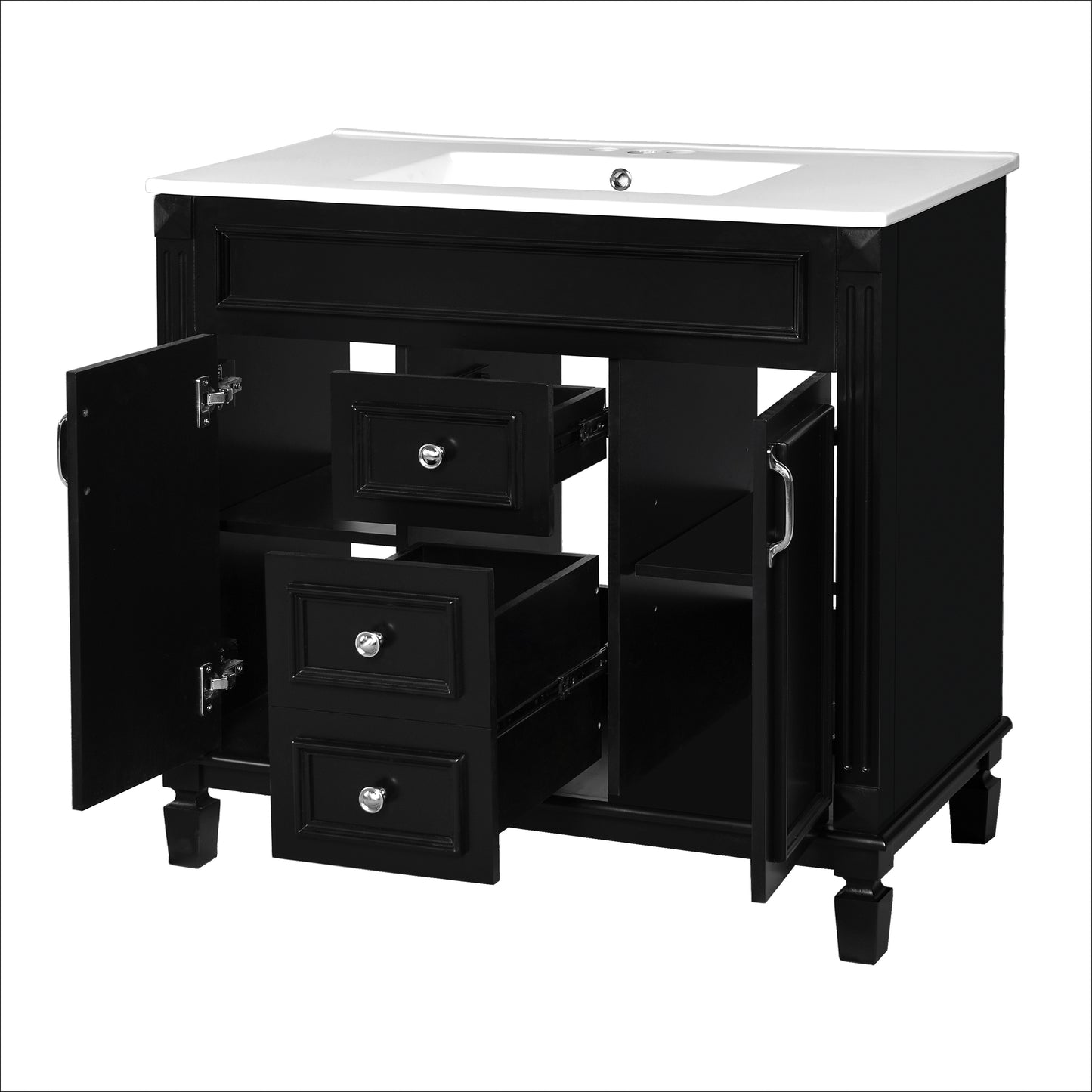 36-Inch Black Bathroom Vanity with Sink & Storage Cabinet