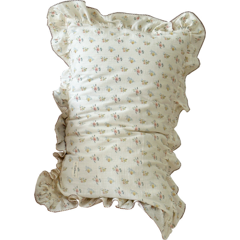 Korean Floral Cotton Gauze Pillowcase - Soft Home Bedding