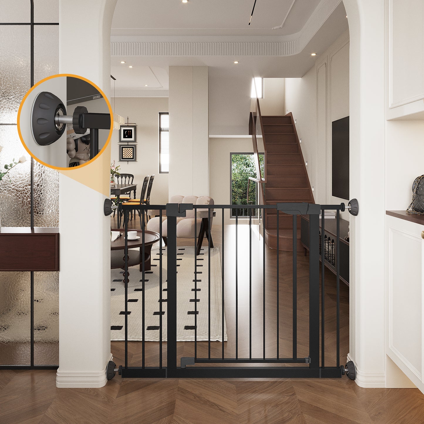 Pressure Mounted Baby Gate with Walk-Through Design - Black