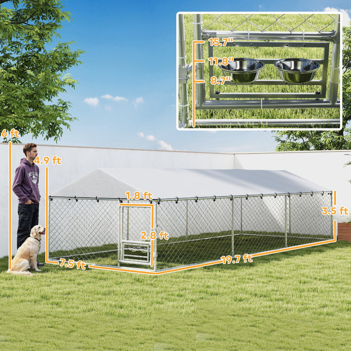 Outdoor Dog Kennel with Waterproof Cover and Lockable Door 20x7.5x5ft