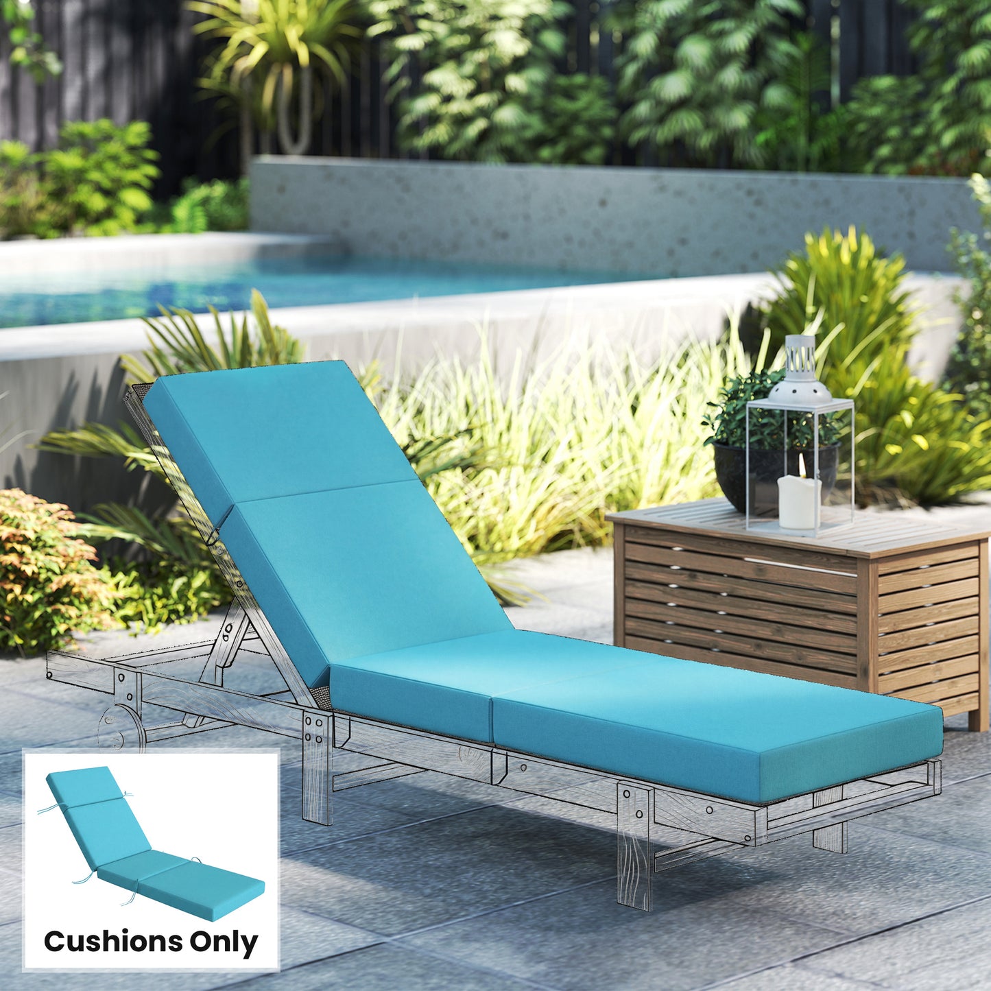 Outdoor Lounge Chair Cushion - 4" Thick, 21" x 72", Blue