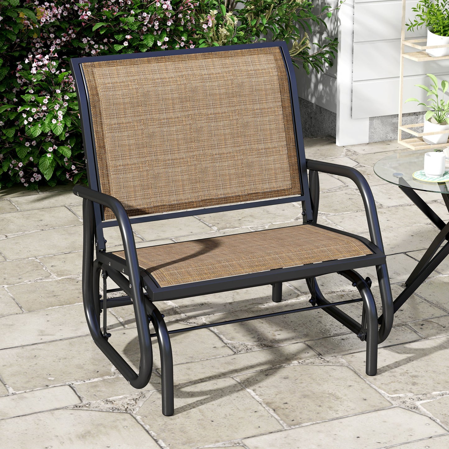 Outdoor Glider Chair with Curved Armrests - Light Mixed Brown