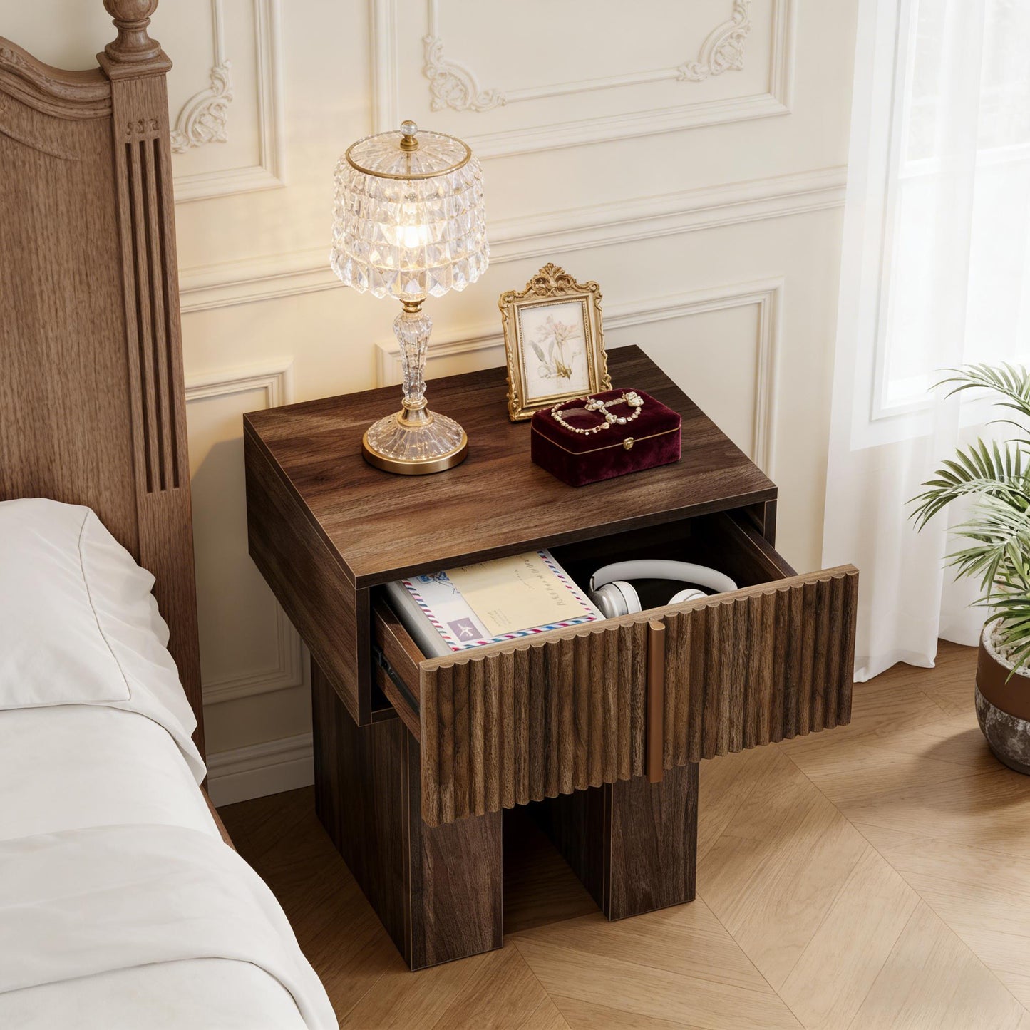 Rustic Brown Bedside Table - Stylish Nightstand with Storage