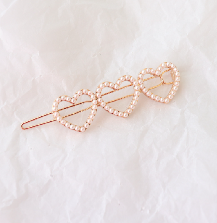 Heart Pearl Hair Clip - Gold Plated Alloy