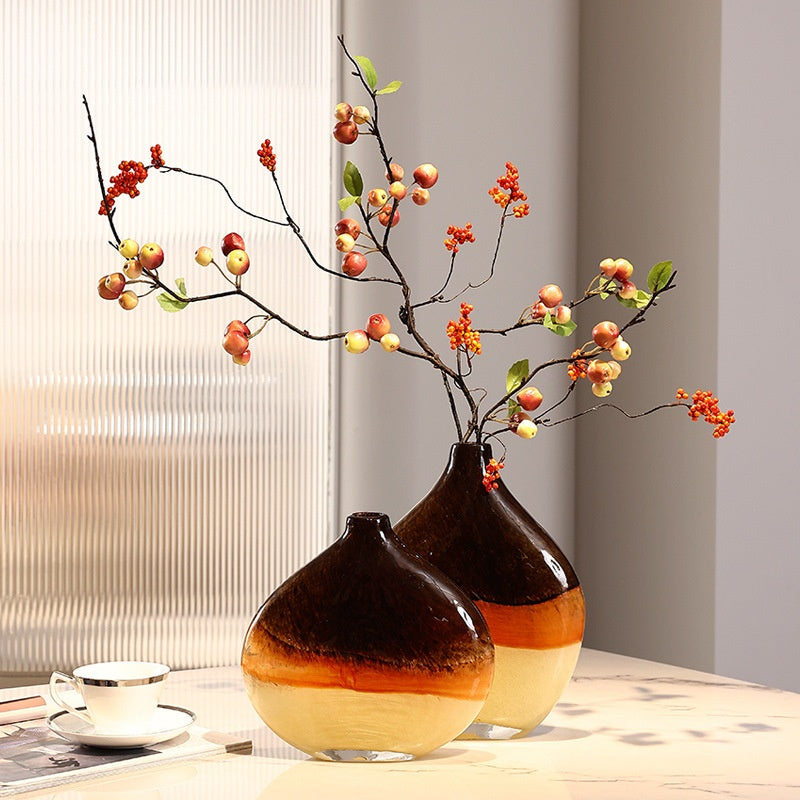 Marble-Patterned Crystal Amber Small Vase - Home Decor & Tabletop Ornament