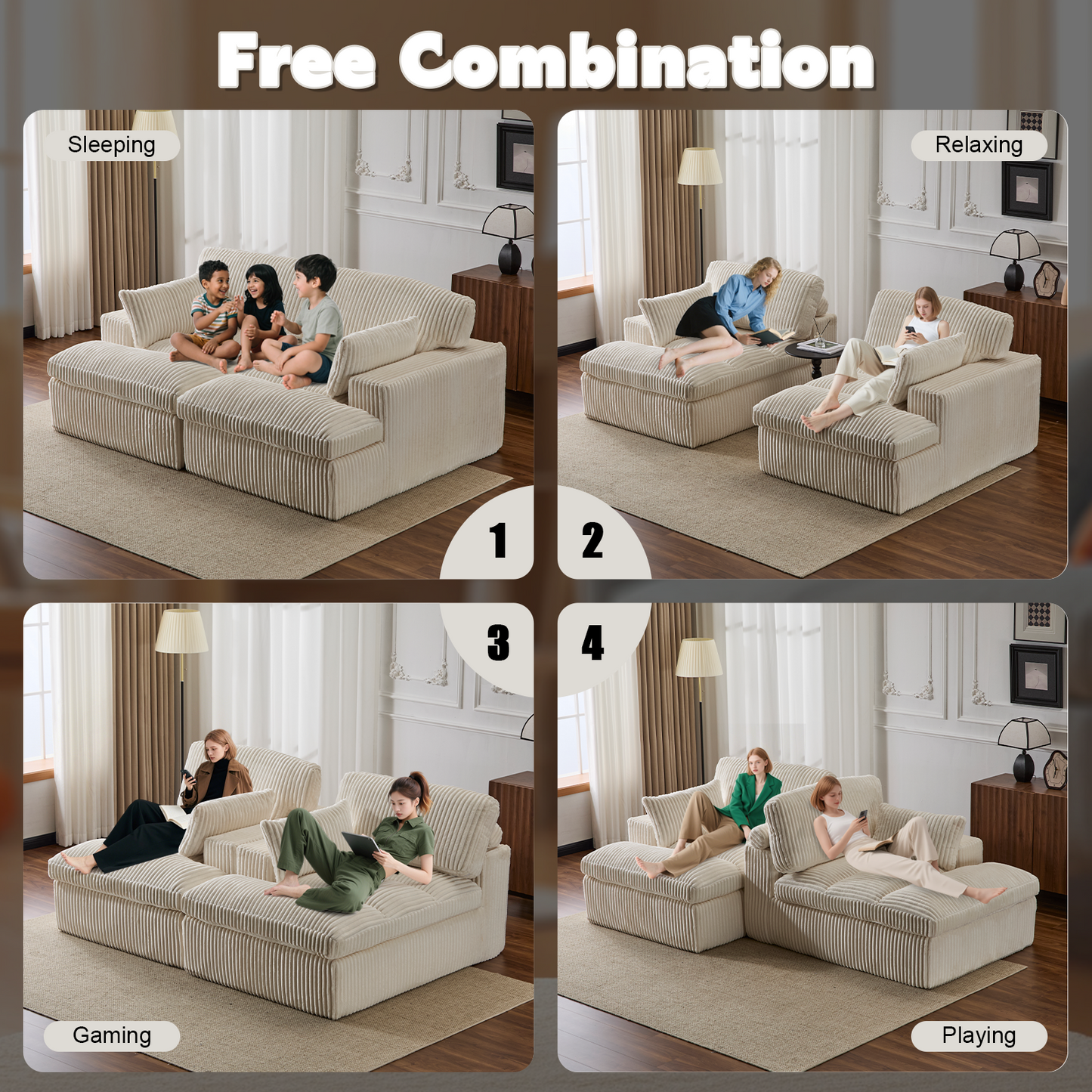 Oversized Double Chaise Lounge Chair - White Corduroy Sleeper