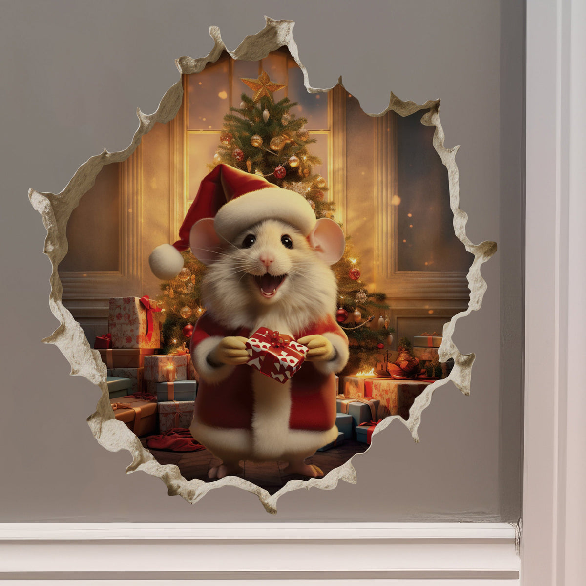 Christmas Cartoon Animal Mouse Hole Wall Sticker - Festive Decor for Home & Garden