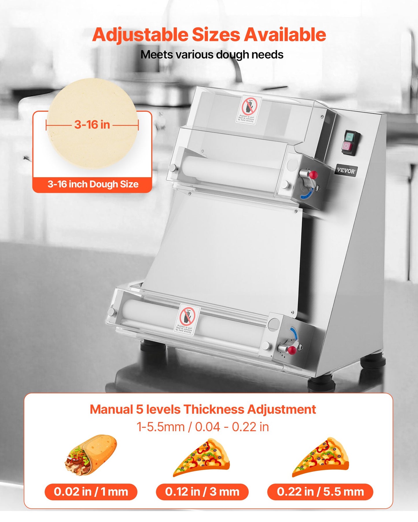 16 Inch Commercial Pizza Dough Sheeter Semi-Automatic Dough Press 390W - Silver