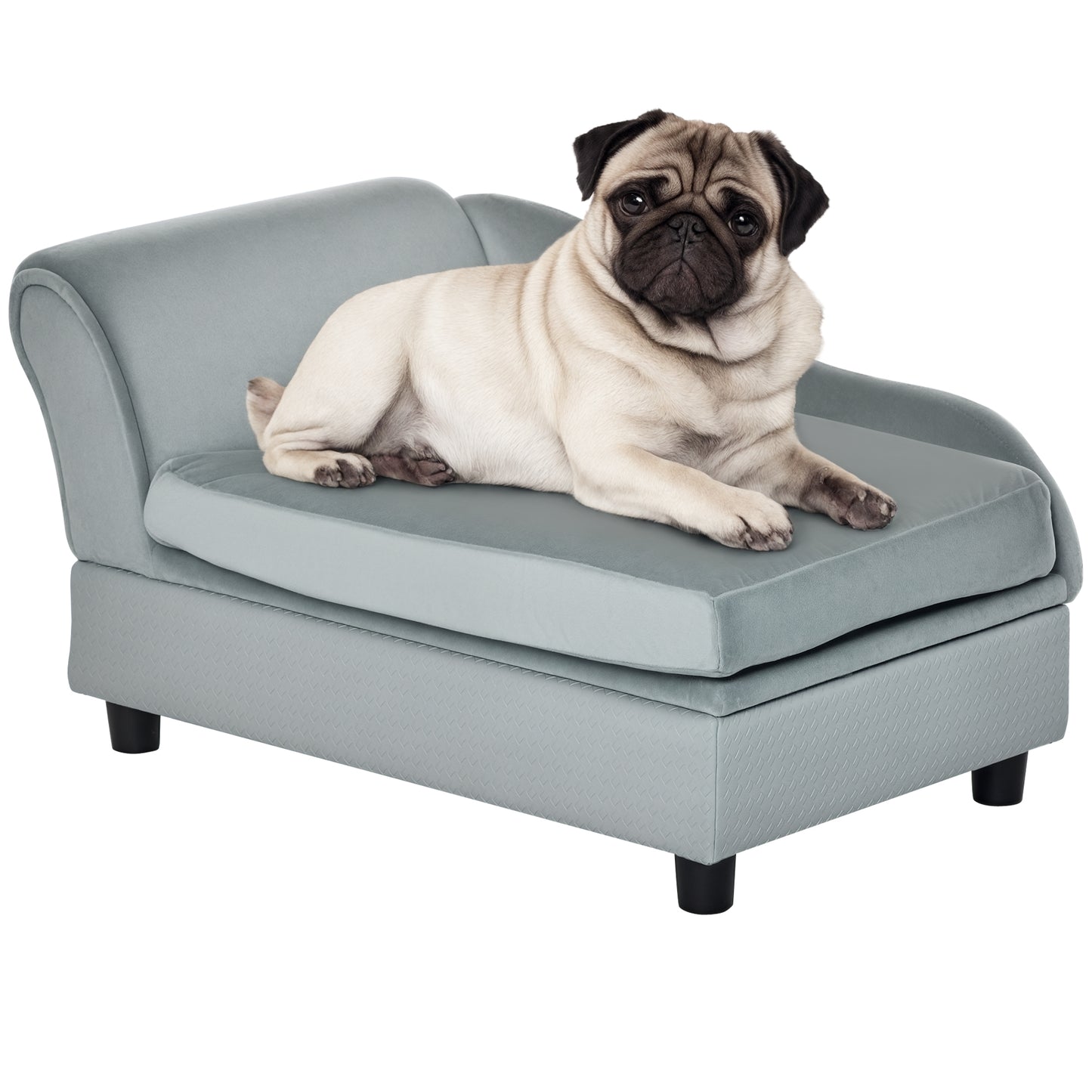 Small Dog Couch Bed with Hidden Storage - Pale Gray Pet Sofa with Foam