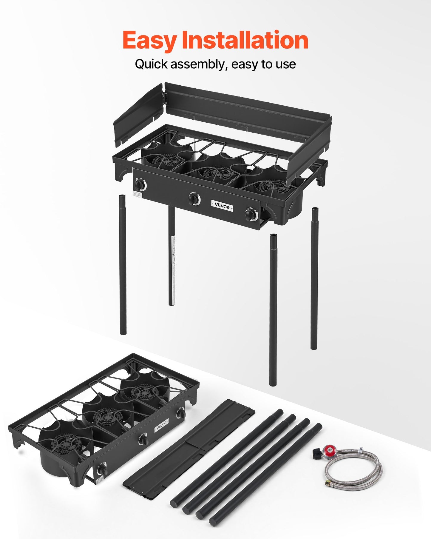 Outdoor Propane Gas Stove 3 Burners 225,000 BTU Heavy Duty Steel Camping Cooker