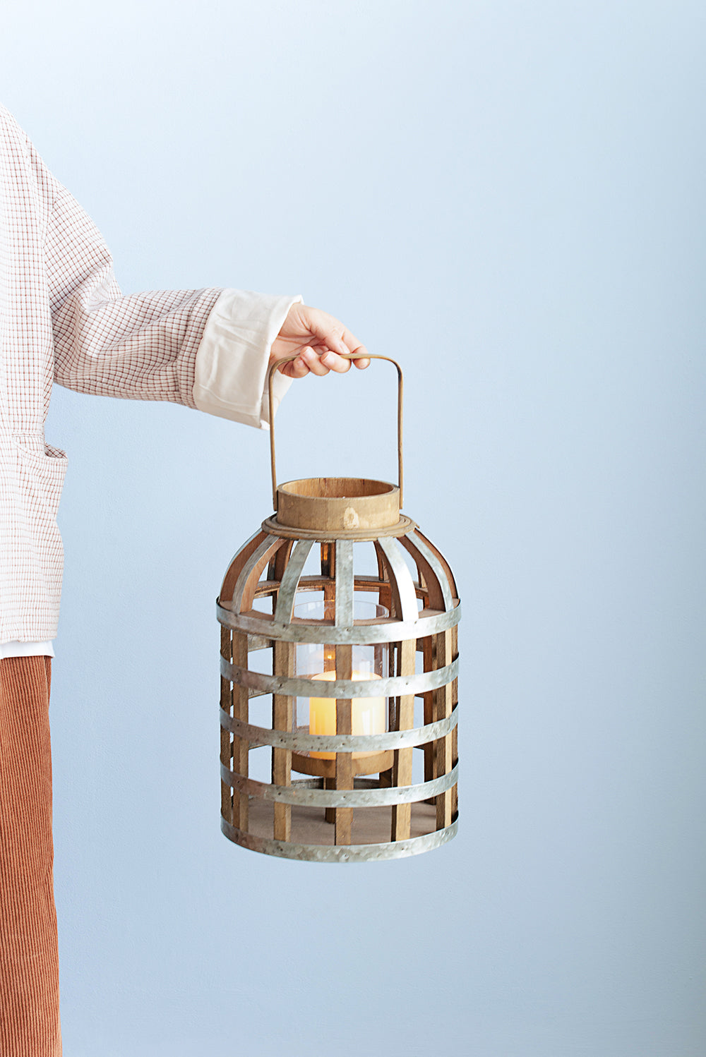 Decorative Lantern With Handle, Wooden For Indoor Outdoor, Home