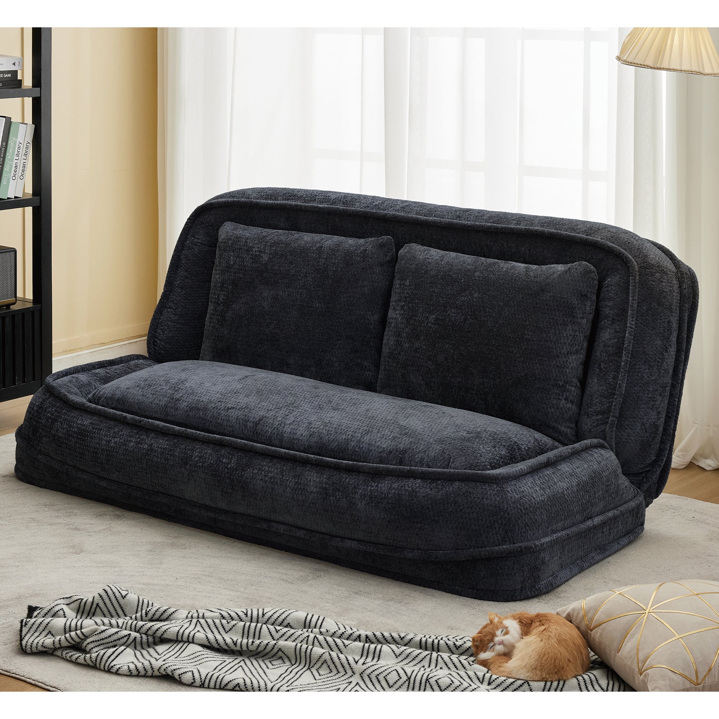 Extra Large Chenille Lazy Sofa Loveseat - Black Dog Bed