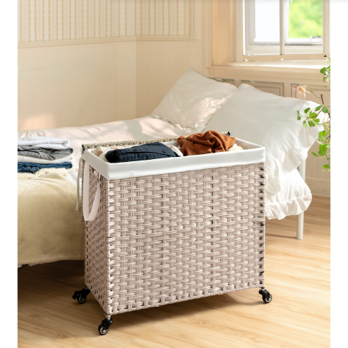 Laundry Hamper with Lid and Wheels - 160L Gray Rattan