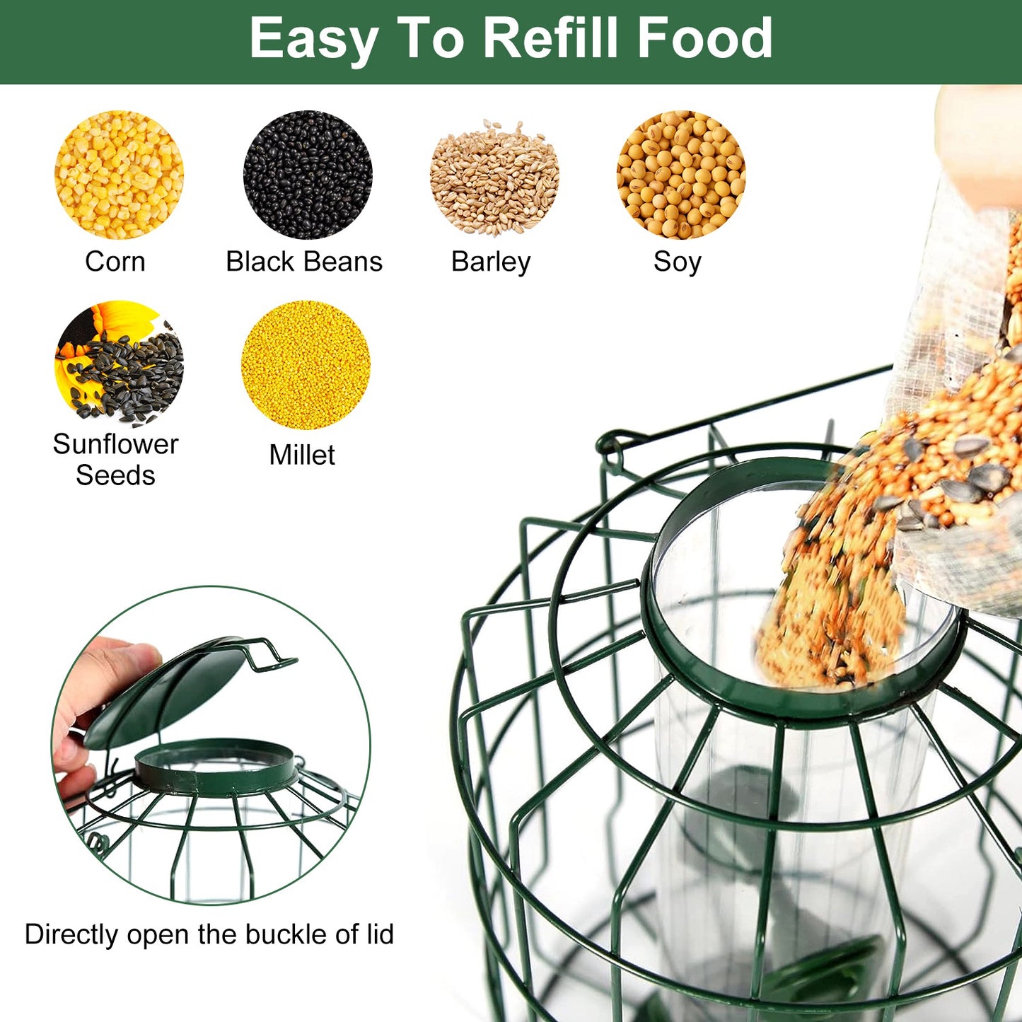 Outdoor Squirrel-Proof Bird Feeder with 4 Feeding Ports - Green