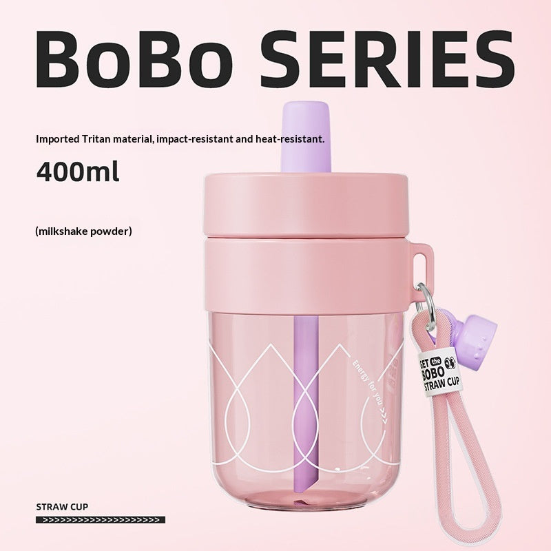 Kids’ Straw Cup with Lid and Strap - 400ml Tritan Wide Mouth Drinking Bottle