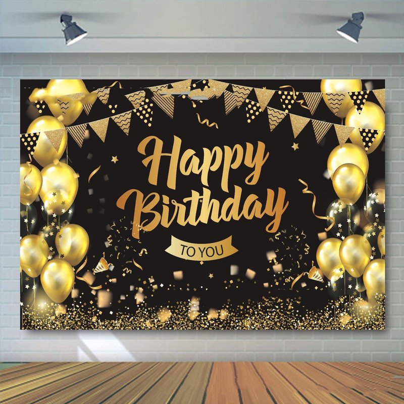 Black Gold Birthday Background Flag for Event & Party Decorations