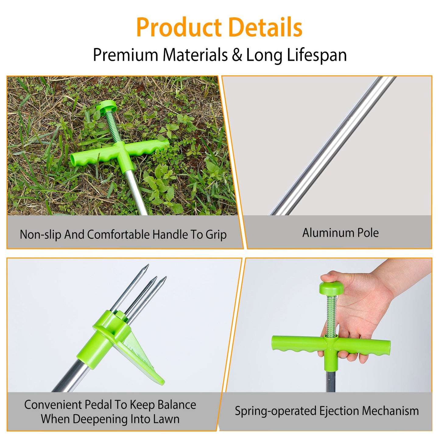 Garden Weeding Tool Stand-Up Root Remover with Long Handle and Foot Pedal - Green
