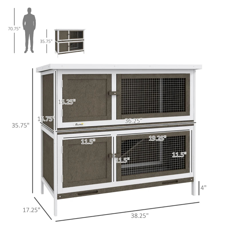 Wooden Bunny Hutch with Ramp - Indoor Outdoor Pet House for Small Rabbits