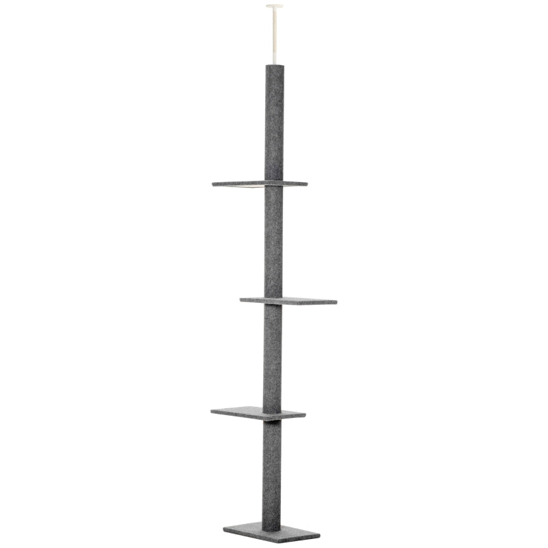 Adjustable Floor-to-Ceiling Cat Tree Tower with Sisal Posts - Grey, 8.5 Feet