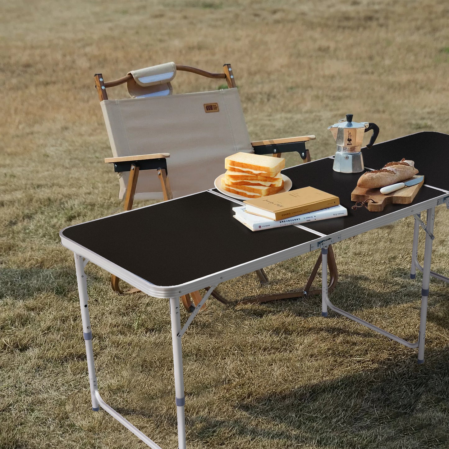 6ft Aluminum Alloy Folding Table - Black Outdoor Tri-Fold