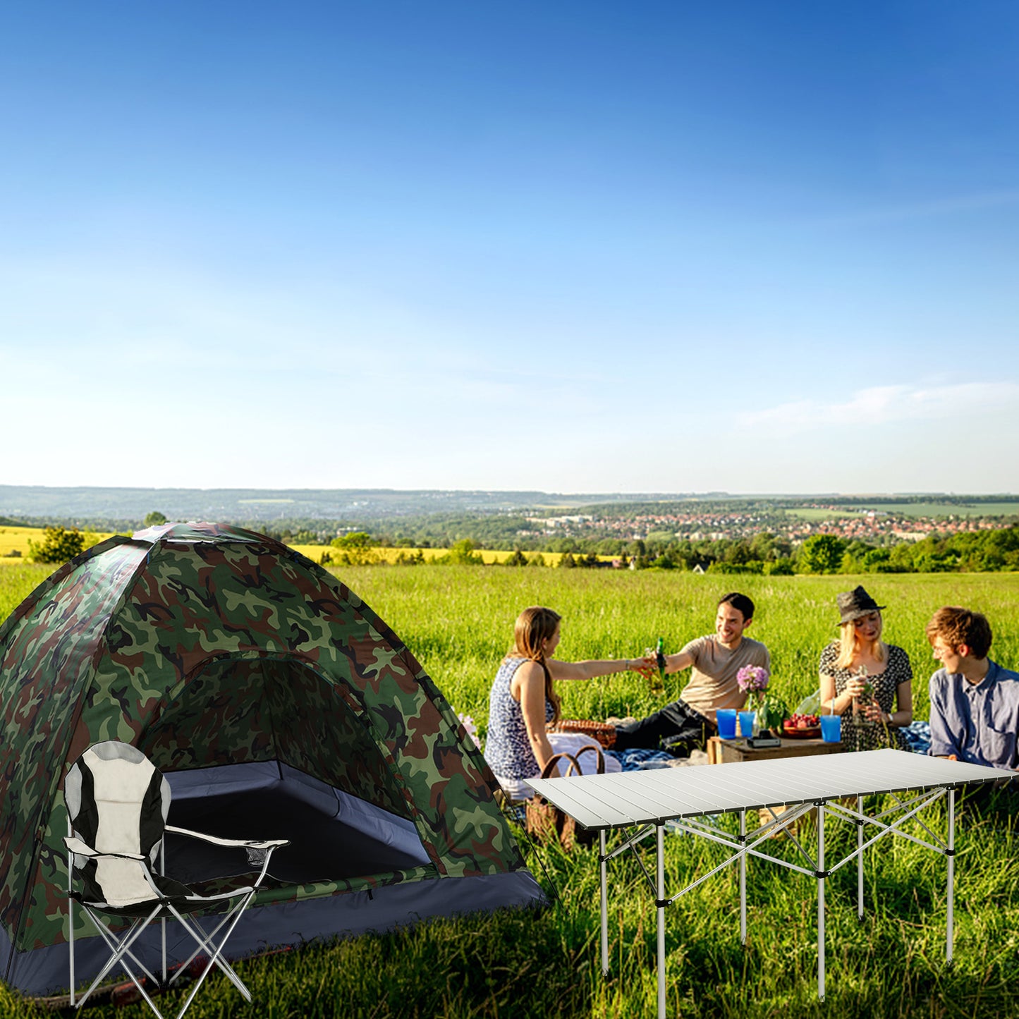 Medium Camping Chair - Grey Iron Frame, Off-White Fabric