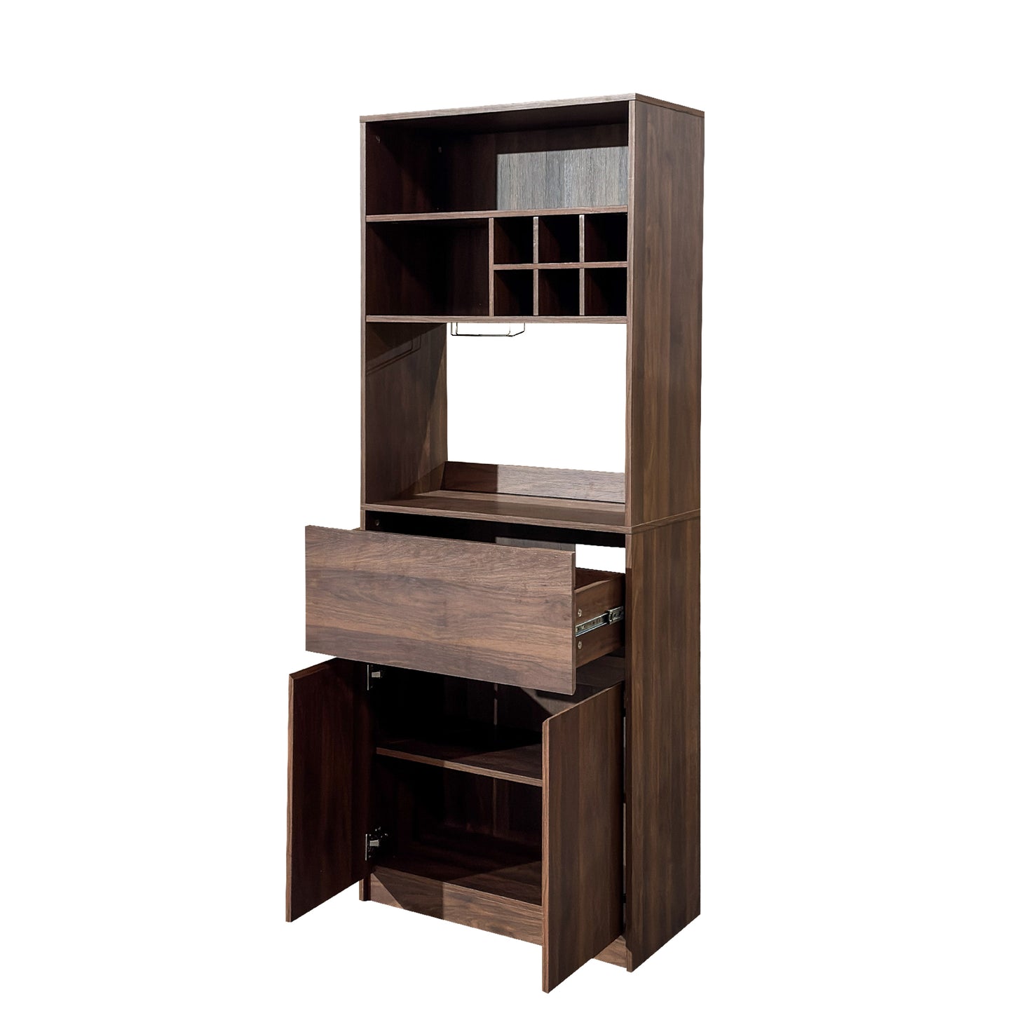 Walnut Kitchen Wine Cabinet - Multi-Functional Storage