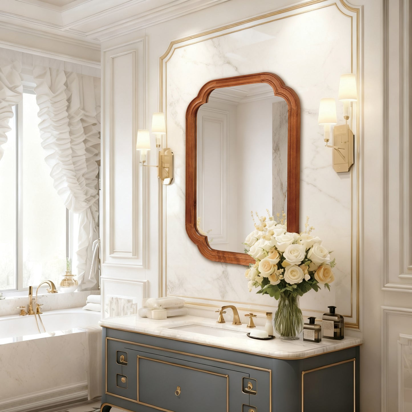 20" x 30" Yellow Brown Solid Wood Frame Decorative Mirror