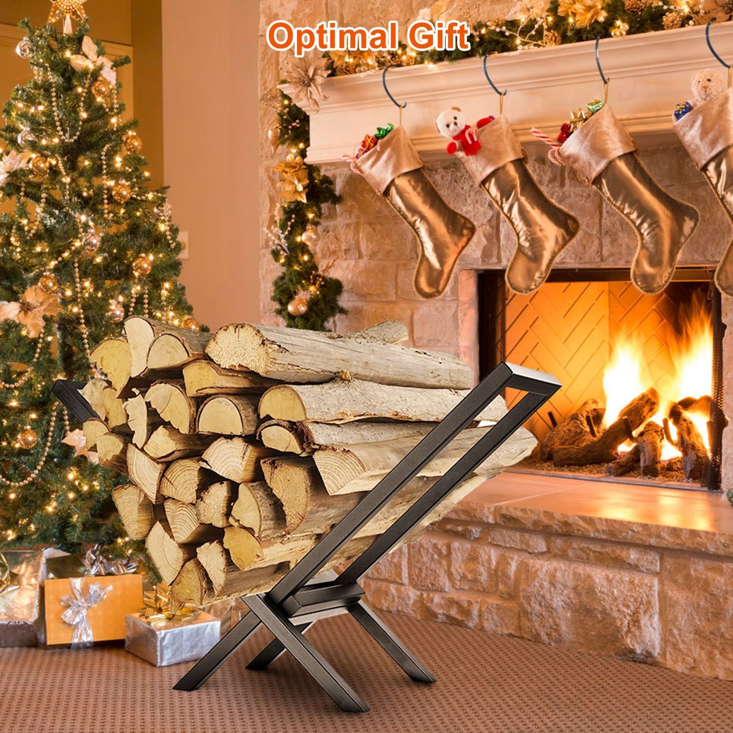 Firewood Log Rack - Heavy-Duty Steel Storage Holder, 220LBS Capacity