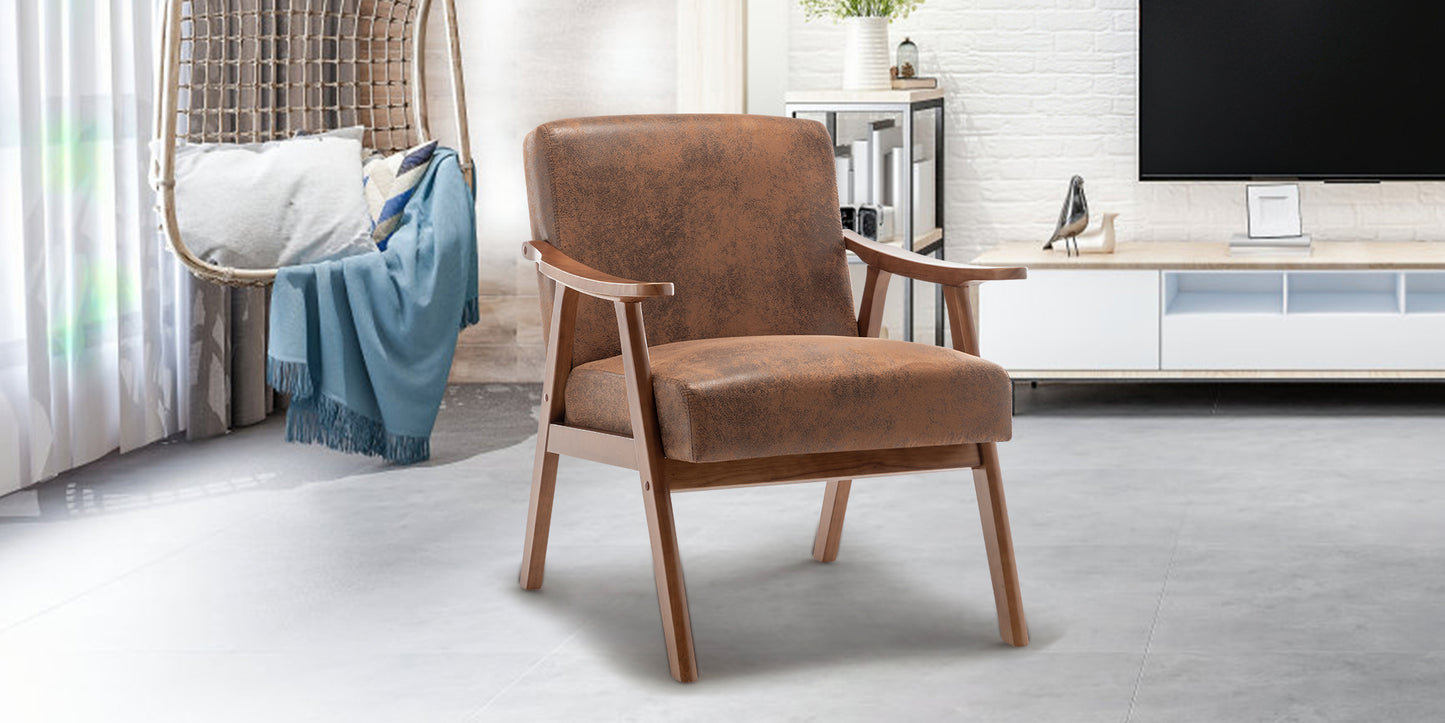 Mid-Century Modern Accent Chair with Solid Wood Frame - Brown