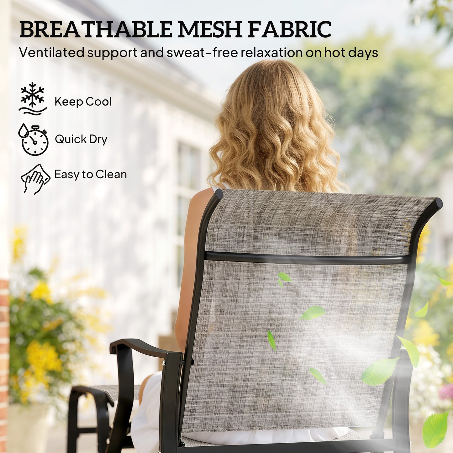 Outdoor Glider Chair Set with Ottoman - Gray, Breathable Mesh