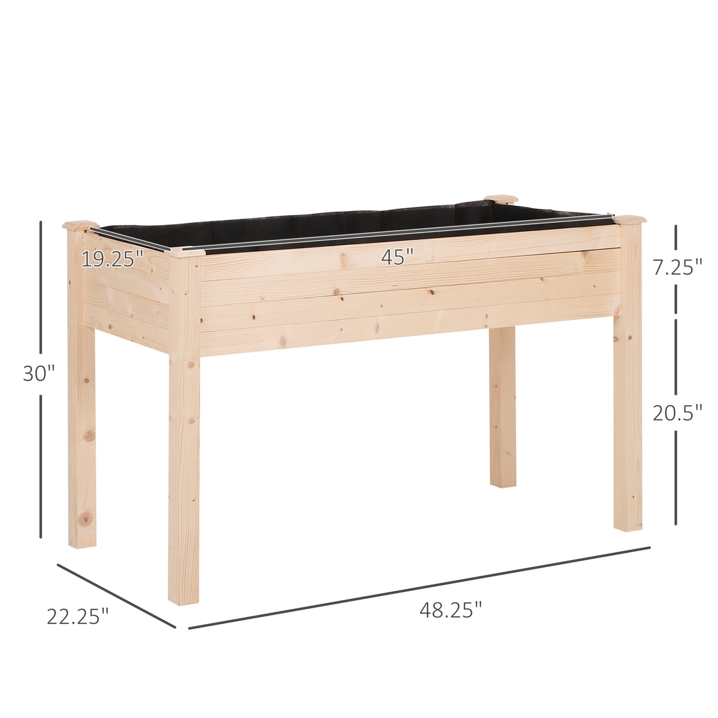 Raised Garden Bed with Legs - 48 x 22 x 30 Inches Wooden Planter for Vegetables Herbs Flowers - Natural Fir Wood