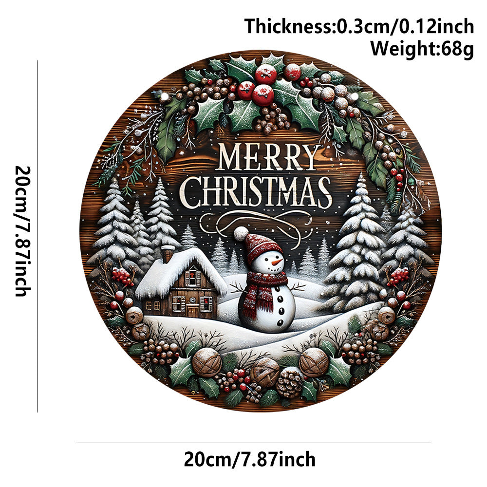 Wooden Christmas Snowman Wall Decor Outdoor Porch Sign Berry Snowman 20x20cm