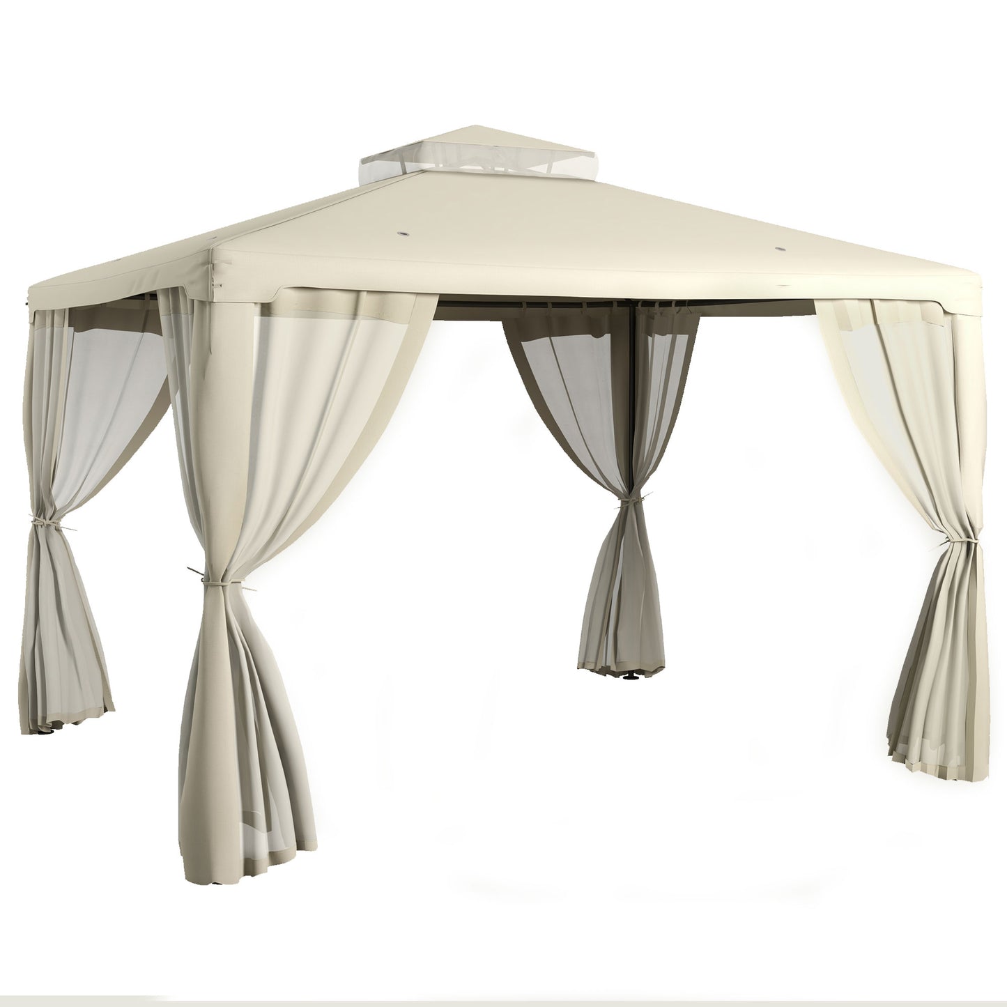 Outdoor Patio Gazebo Canopy Shelter with 2-Tier Roof - Cream White