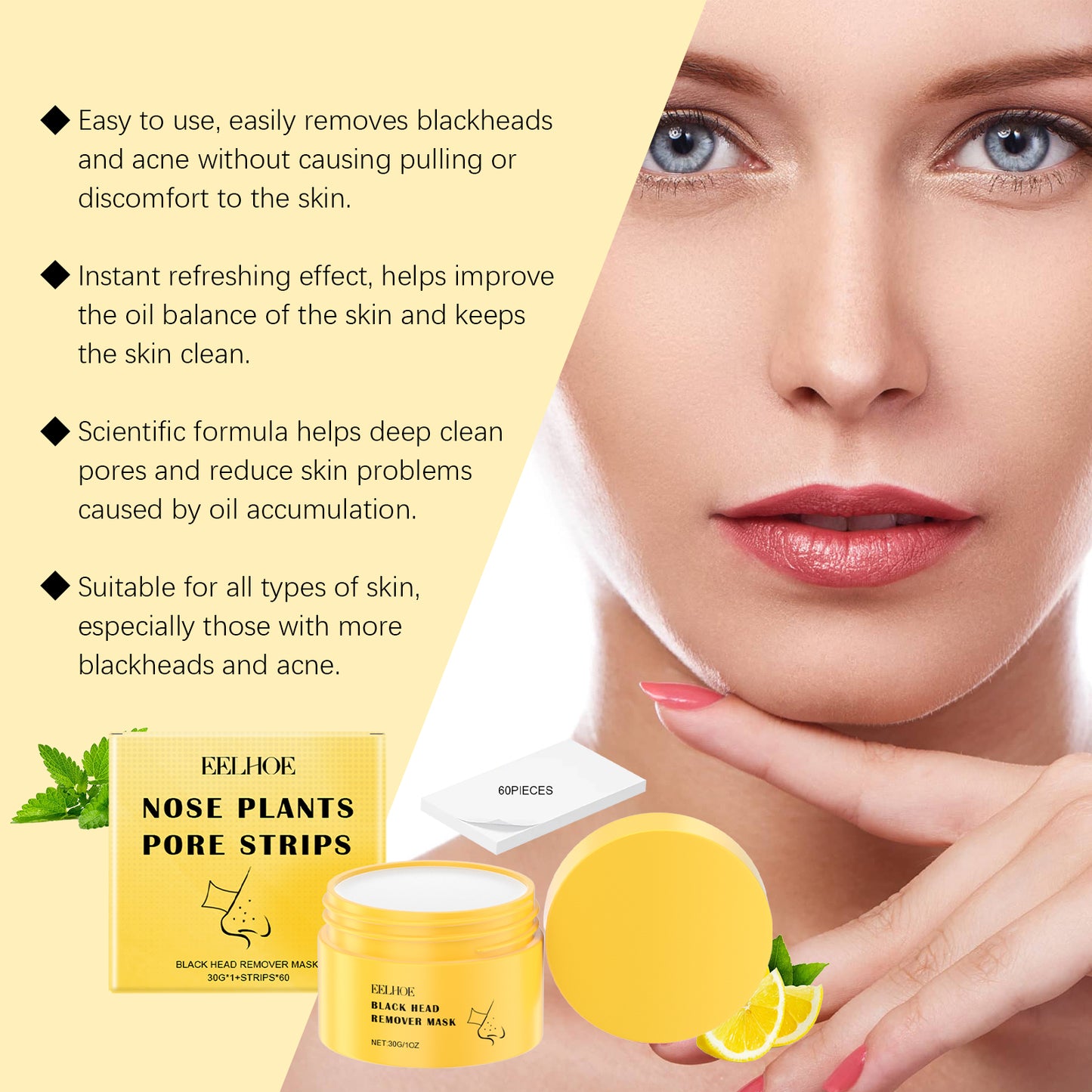 Blackhead Cleansing Nose Strips with Aloe & Lemon Extract - Pore Refining