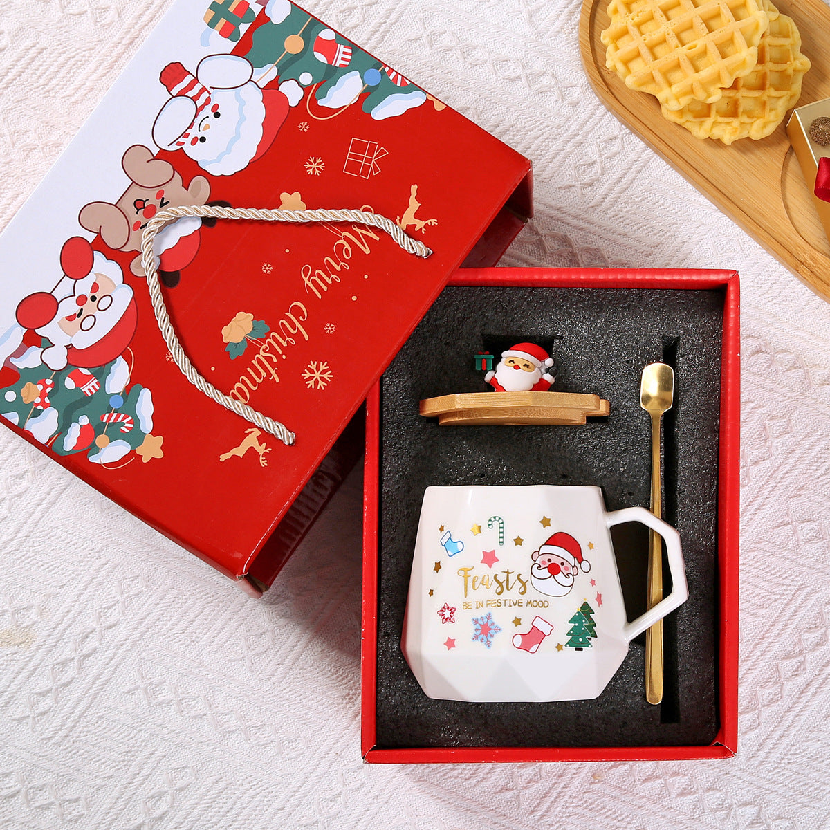 Christmas Gift Mug Set with USB Heating Coaster - Holiday Ceramic Cup