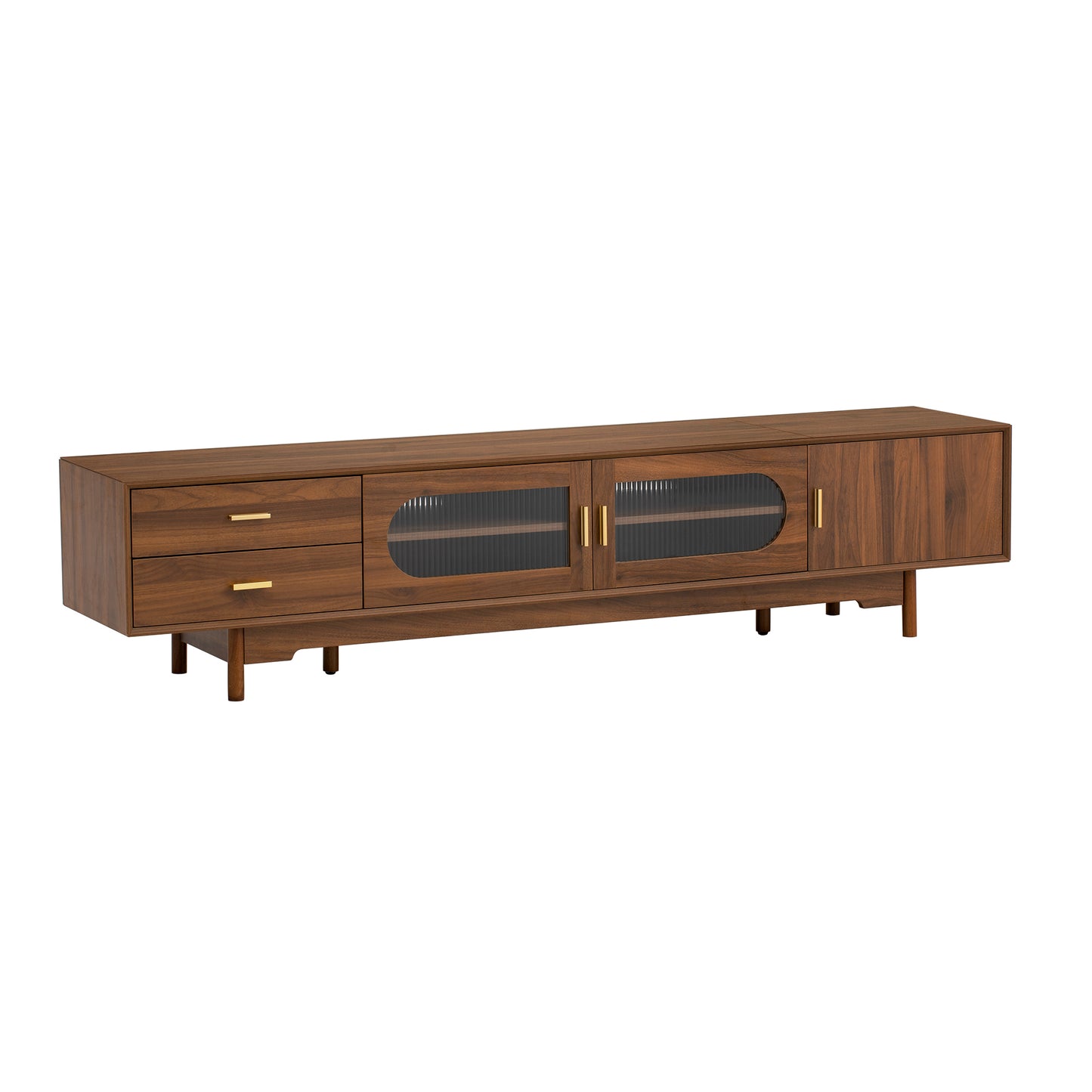 Modern 78-Inch TV Stand for TVs Up to 85" with Glass Doors & Drawers - Walnut