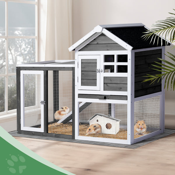 Animal Pet House with Ladder Gray Fir Wood Cage for Small Animals