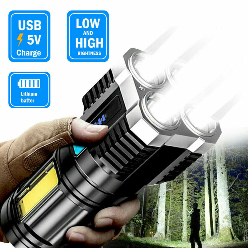 Rechargeable Tactical LED Flashlight with 4 Modes, Waterproof 500m Beam