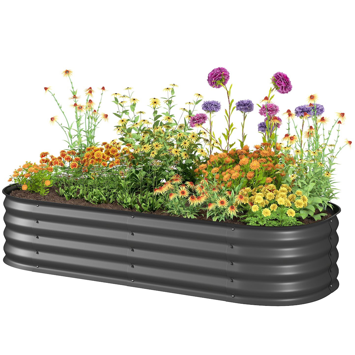 Galvanized Raised Garden Bed Kit - Metal Planter Box with Edging, Dark Gray, 595x360x170 mm