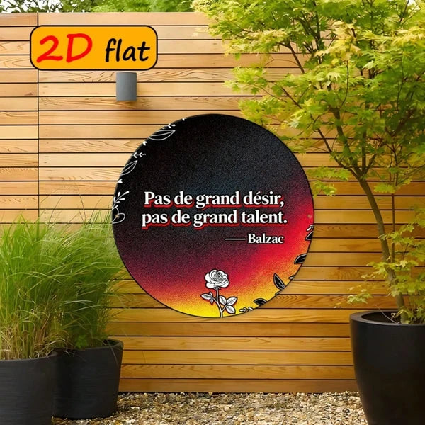 Round Aluminum Floral Wall Sign - French Proverb 7.87 Inch