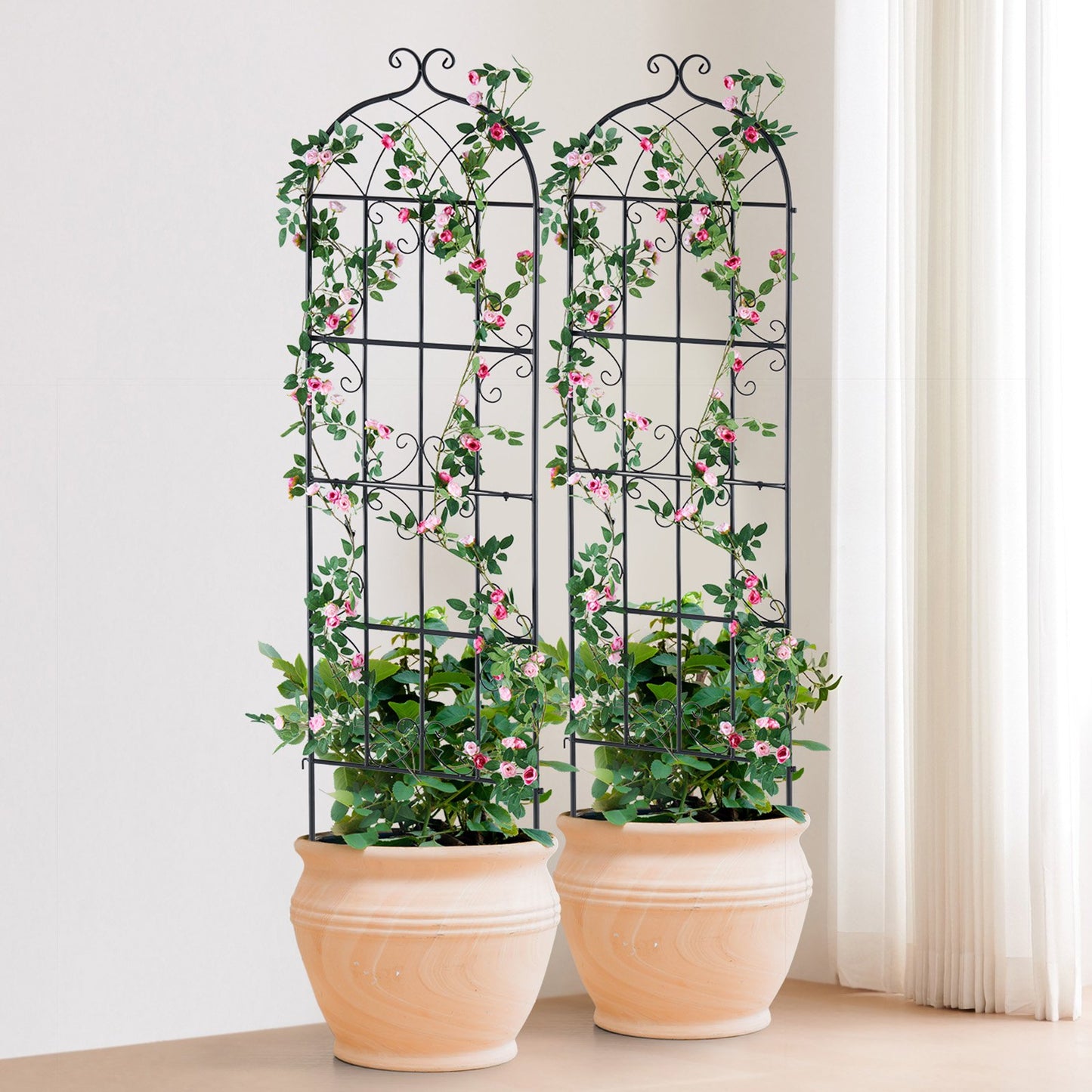 Metal Garden Trellis Support for Climbing Plants 71x20 Inches Rustproof Black 2 Pack