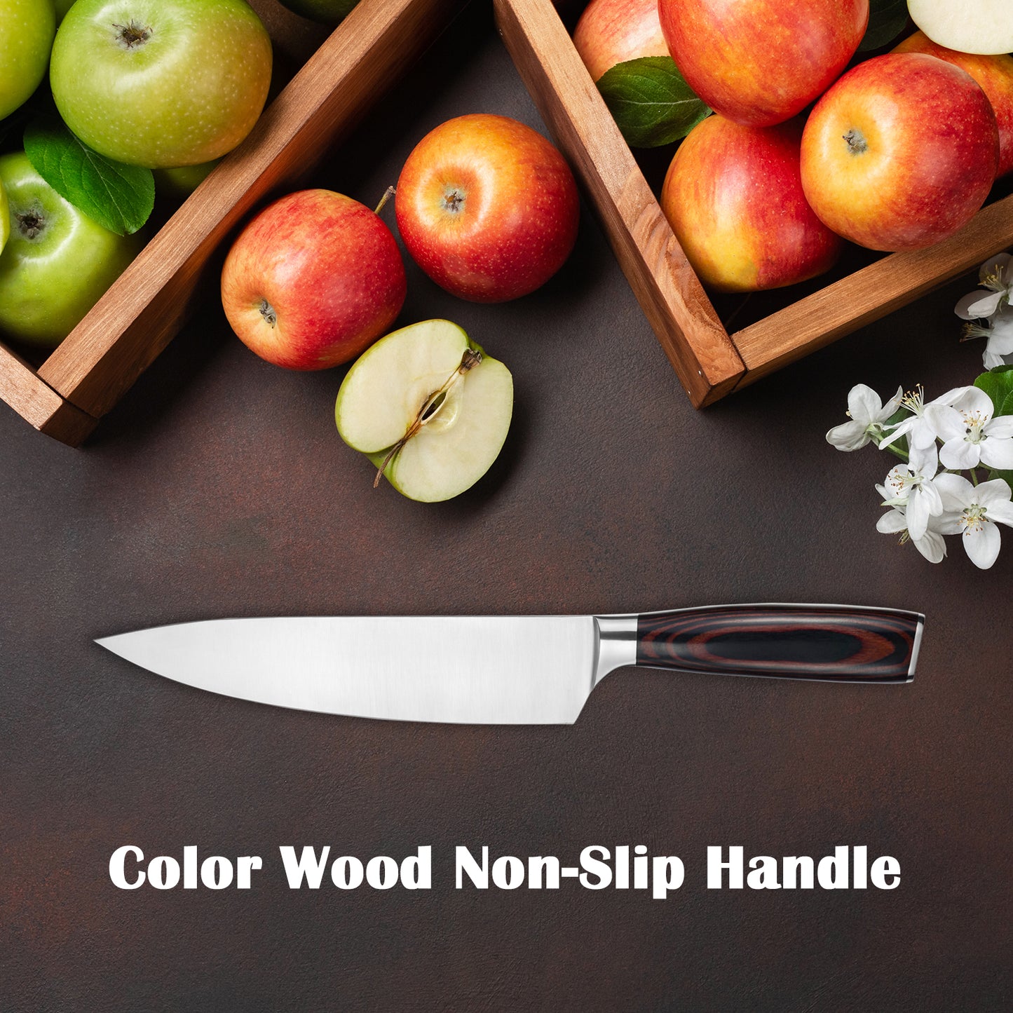 Japanese Chef Knife 8 Inch - High Carbon Stainless Steel Kitchen Knife with Rosewood Handle