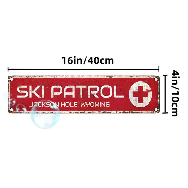 Jackson Hole Ski Patrol Vintage Aluminum Wall Sign - 4x16 Inches